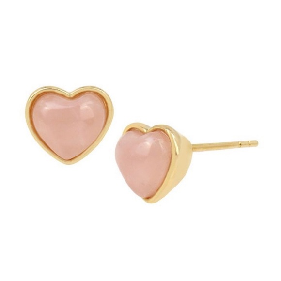 New COACH Rose Quartz Earring Studs Gold Blush Pink - Picture 3 of 5